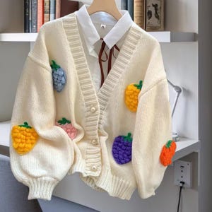 Women's Knit Cardigan V-neck Colorful Strawberry Sweater